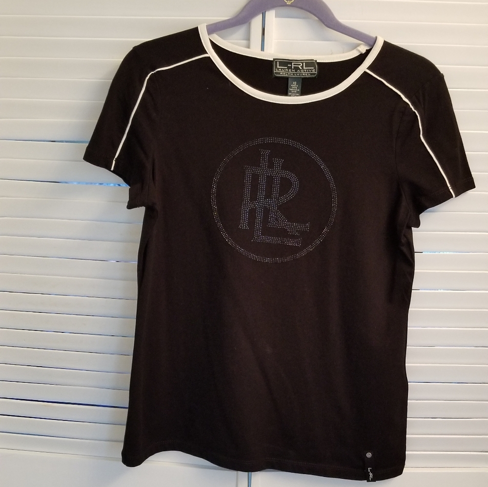 Lauren RL black top with shimmery logo